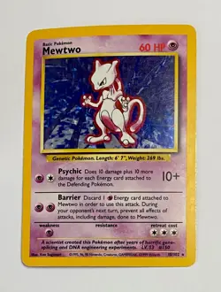 1999 Pokemon Base Set Mewtwo Holo #10/102 MP - Image 1