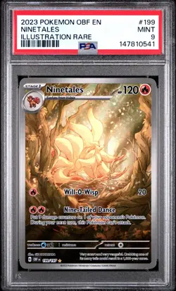 PSA 9 Ninetales 199/197 Pokemon Obsidian Flames Illustration Rare 2023 MINT - Image 1