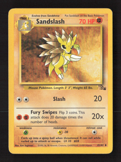 Sandslash Uncommon Unlimited Fossil 41/62 HP Pokemon TCG - Image 1