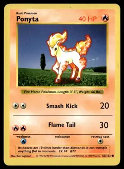 Ponyta Common Unlimited Base Set (Shadowless) 060/102 NM Pokemon TCG - Image 1