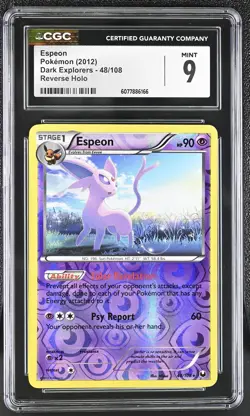 CGC 9 MINT Espeon 2012 Dark Explorers 48/108 Reverse Holo Pokemon Card - Image 1