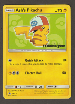 Pokemon 2017 Ash's Pikachu TCG Black Star Promo Card SM112 MP - Image 1