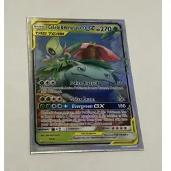 Pokemon Celebi & Venusaur GX Ultra Rare Holo SM Team Up 1/181 270HP TAG TEAM - Image 1