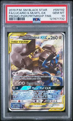 2019 POKEMON SUN MOON BLACK STAR PROMO LUCARIO & MELMETAL #SM192 GX PSA 10 - Image 2