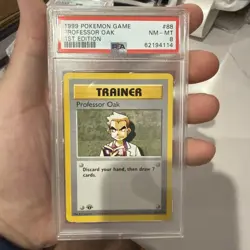 1999 Pokemon Professor Oak 1st Edition Shadowless Non-Holo Card 88/102 PSA 8 NM - Image 1