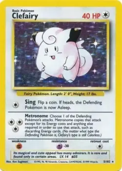 Moderately Played, English Pokemon Holo Clefairy - 5/102 - Holo Rare - Unlimited - Image 1