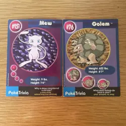 1999 Pokemon X2 PokeTrivia Movie Cards #151 Mew #76 Golem Light Play - Image 1