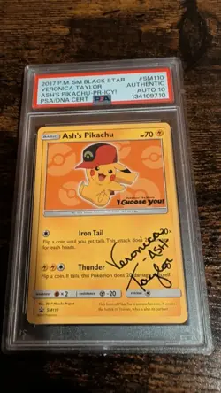 PSA AUTO 10 Pokemon TCG 2017 Black Star Ash's Pikachu SM110 Veronica Taylor - Image 2