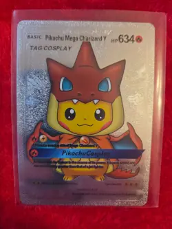 Pokemon Pikachu Cosplay SILVER Foil Fan Art Collector Card - 634 HP - Image 1