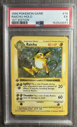 Pokemon TCG Raichu 14/102 Base Set 1st Edition Shadowless Holo PSA 5 - Image 1
