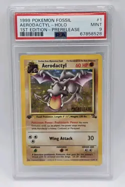 1999 Pokemon Fossil 1st Edition Prerelease Aerodactyl 1/62 Holo PSA 9 *READ* - Image 1