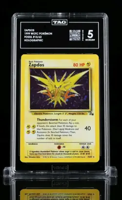 ⚡ Zapdos 15/62 Pokemon Fossil Holo 1999 Vintage TAG Graded 5 Excellent - Image 1