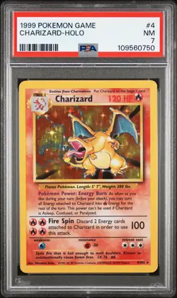 1999 POKEMON BASE SET UNLIMITED #4 CHARIZARD-HOLO PSA 7 - Image 1