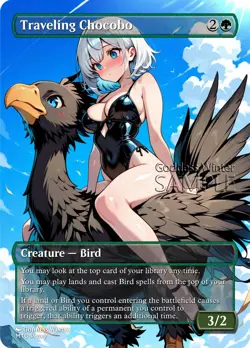 MTG - Traveling Chocobo - Fanart Borderless Style - EDH / Playtest - Image 1