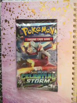 Pokemon 2018 Sun & Moon Celestial Storm Sealed Booster Pack Blaziken Pack Art - Image 1