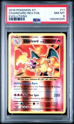 2016 Pokemon XY Evolutions #11 Charizard Reverse Foil PSA 8 NM-MT - Image 1