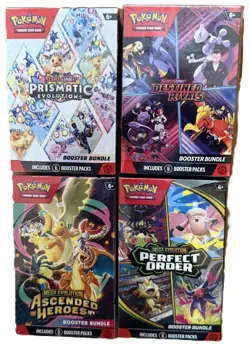 4 X POKEMON BUNDLES 1 EACH ASCENDED, PRISMATIC, DESTINED, PERFECT ORDER NEW - Image 1