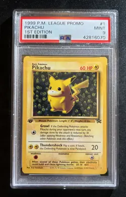 1999 Pokemon Ivy Pikachu #1 Black Star 1st Edition League Promo Error PSA 9 - Image 1