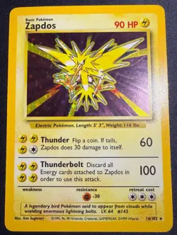 Zapdos 016/102 Base Set Holo Rare Pokemon TCG - Image 1