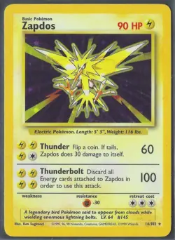 Zapdos 016/102 Base Set Holo Rare Pokemon TCG - Image 3