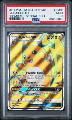2017 POKEMON SM BLACK STAR PROMO #SM90 FULL ART/RAICHU GX PSA 9 - Image 1