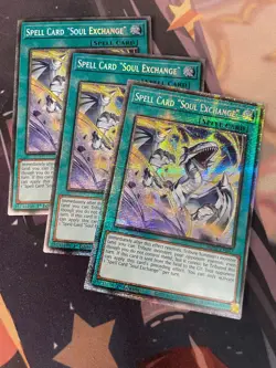 YUGIOH - SPELL CARD "SOUL EXCHANGE" X3 - STARLIGHT RARE - MP25 - NM - 1ST ED - Image 1