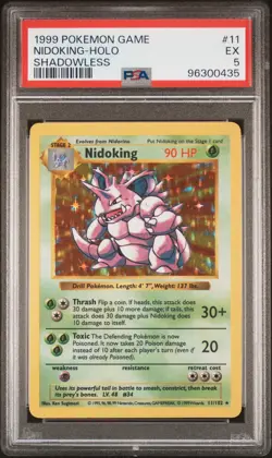 1999 POKEMON BASE SET SHADOWLESS #11 NIDOKING-HOLO PSA 5 - Image 1