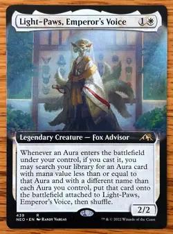 MTG Light-Paws Emperor's Voice NM - Extended Art - Kamigawa Neon Dynasty - Image 1