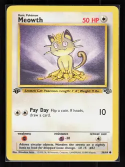 Meowth 1st Edition Common Pokemon Jungle 56/64 MP - Image 1