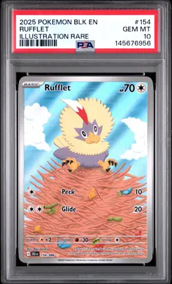 2025 POKEMON BLK EN-BLACK BOLT ILLUSTRATION RARE #154 RUFFLET PSA 10 - Image 1