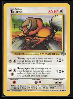 Tauros 47/64 Uncommon Jungle WOTC Vintage Pokemon LP - Image 1
