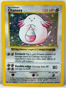 1999 Pokemon TCG Chansey 3/102 Base Set Unlimited Edition Holo Rare Shadowless - Image 1