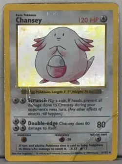 1999 Pokemon TCG Chansey 3/102 Base Set Unlimited Edition Holo Rare Shadowless - Image 2