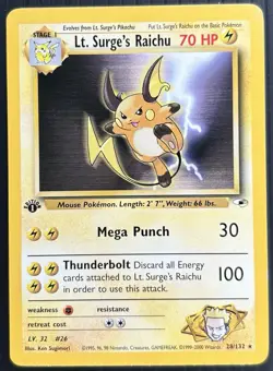 Lt. Surge's Raichu 28/132 1st Edition Gym Heroes 2000 Non-Holo Rare Card NM 🔥 - Image 1
