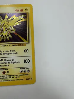 Pokemon Zapdos 16/102 Base Set Holo Rare Basic Card 1999 English - Image 4