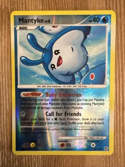 Pokemon TCG Mantyke Diamond & Pearl 55/130 Reverse Holo Uncommon LP - Image 1