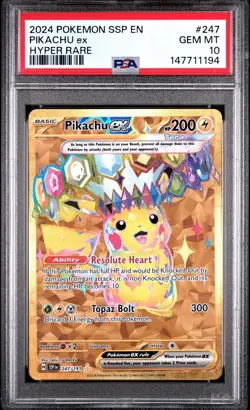 2024 POKEMON SSP EN-SURGING SPARKS HYPER RARE #247 PIKACHU EX PSA 10 - Image 1