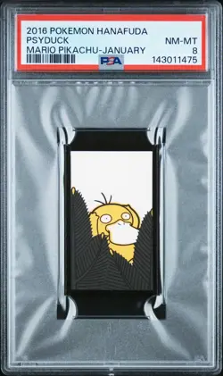 2016 POKEMON HANAFUDA MARIO PIKACHU JANUARY PSYDUCK PSA 8 - Image 1