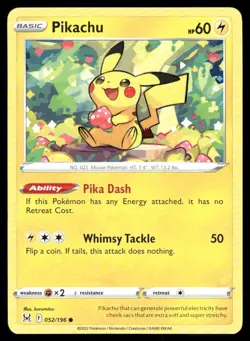 Pikachu 052/196 Common Lost Origin Pokemon Near Mint - Image 1