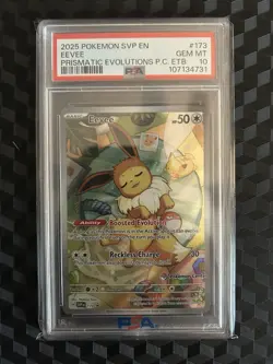 2025 POKEMON PRISMATIC EVOLUTIONS POKEMON CENTER ETB PROMO SVP #173 EEVEE PSA 10 - Image 1