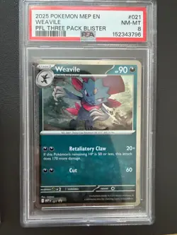 2025 POKEMON MEP EN-ME BLACK STAR PROMO #021 WEAVILE PSA 8 - Image 1
