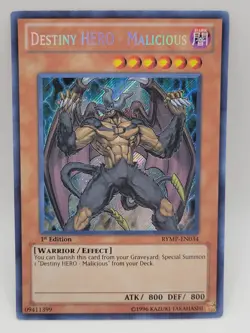 Yugioh Destiny HERO Malicious RYMP-EN034 1st Edition Super Rare LP - Image 1