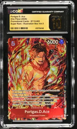 ONE PIECE TCG PORTGAS D. ACE SR PROMO ST15-005 CGC 10 PRISTINE BLACK LABEL - Image 1