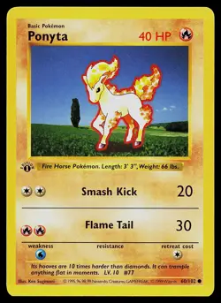 Pokemon Card - Ponyta Base Set (Shadowless) 60/102 Common 1st Edition - Image 1