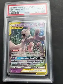 2019 POKEMON 2019 WORLD CHAMPIONSHIPS DECK: PERFECTION #71 MEWTWO & MEW GX PSA10 - Image 1