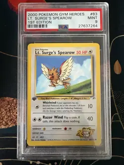 Pokemon Gym Heroes Lt. Surge's Spearow 1st Edition PSA 9 #83/132 English - Image 1