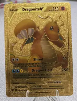 Dragonite V Gold Foil Fan Art Textured Collector Pokemon Card HP230 Dragon Gale - Image 1