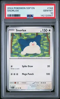 2024 POKEMON SSP EN-SURGING SPARKS #144 SNORLAX PSA 10 - Image 1