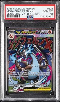 2025 POKEMON MEP EN-ME BLACK STAR PROMO #023 MEGA CHARIZARD X EX PSA 10 - Image 1
