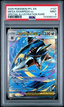 2025 POKEMON PHANTASMAL FLAMES SPECIAL ILLUSTRATION RARE MEGA SHARPEDO EX PSA 9 - Image 1